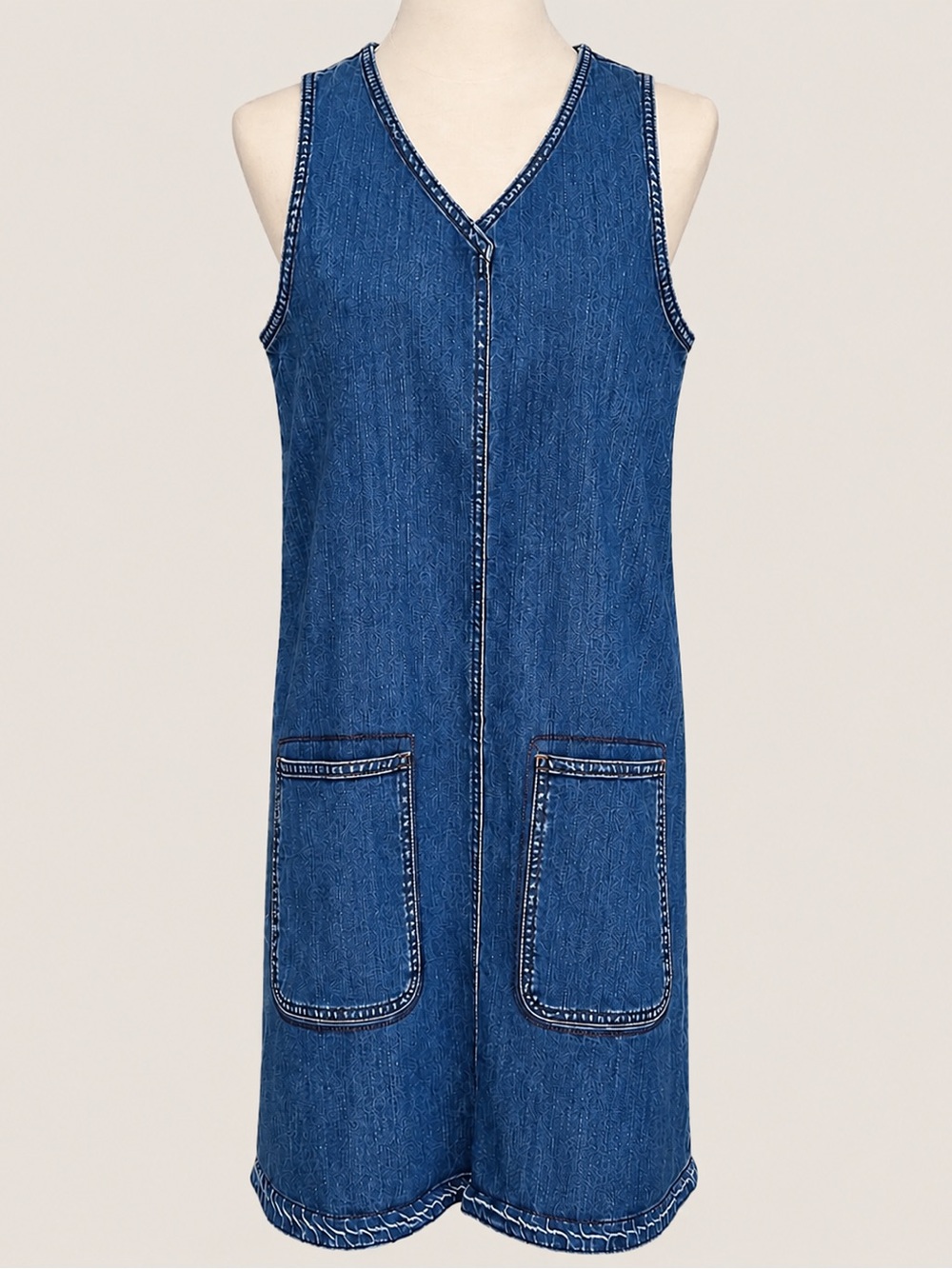 Wrap London Denim Shift Dress Pockets Sleeveless Blue US 8